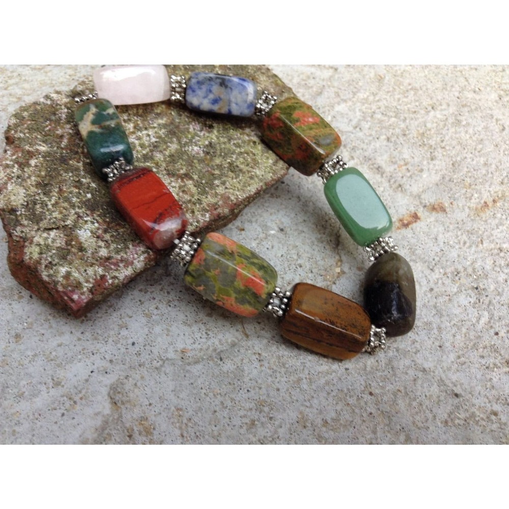 Natural Gemstone Beaded Bracelet Stretch Bracelet‎ Jade Jasper Tigers Eye